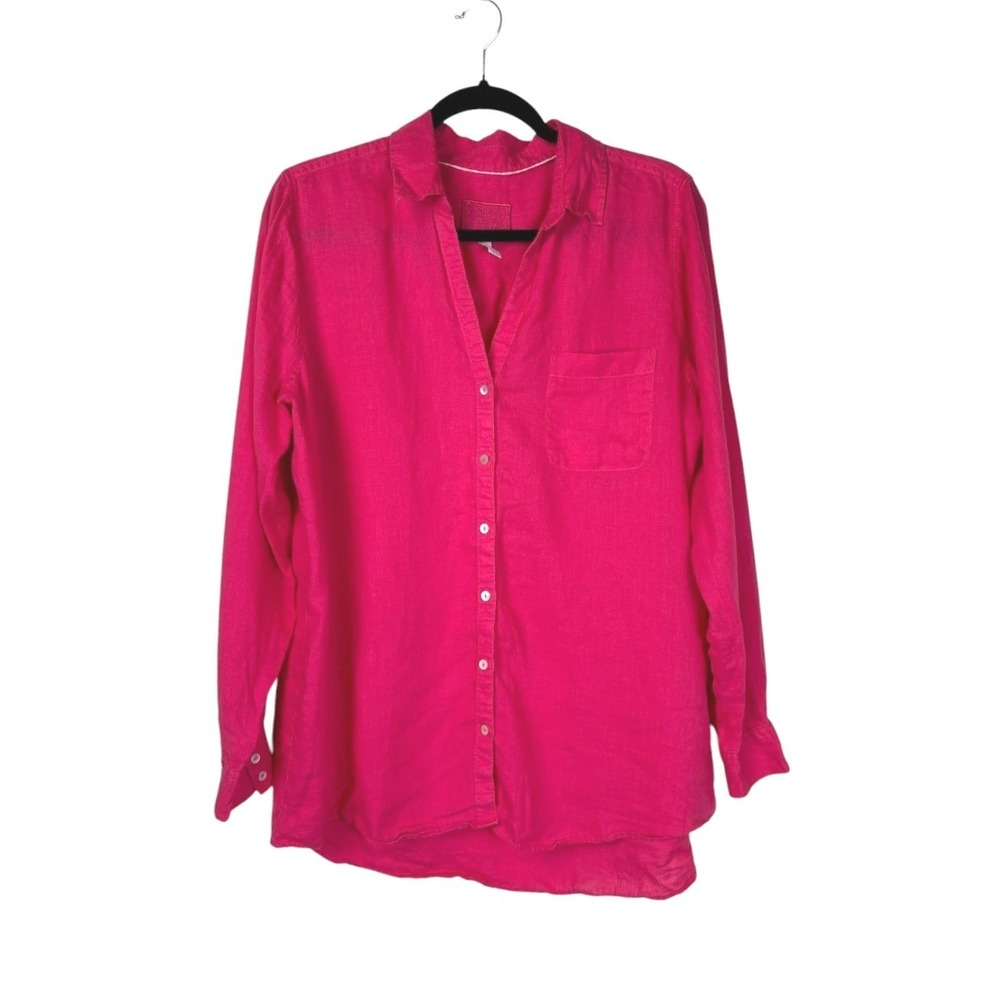 Sigrid Olsen Womens Linen Button Down Shirt Size L Pink Vacation Resort